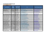 CCS MASTER CONTACT LIST 2/08/2021 1St Point of Contact