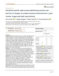 Discipline-Specific Open Access Publishing Practices and Barriers to Change: an Evidence-Based Review [Version 1; Peer Review: 3 Approved with Reservations]