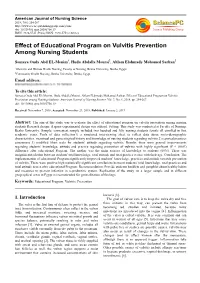 Effect of Educational Program on Vulvitis Prevention Among Nursing Students