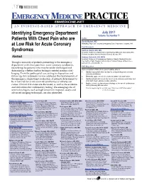 Identifying Emergency Department Patients with Chest Pain Who Are At