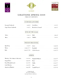Libations Spring 2019 TABLE of CONTENTS