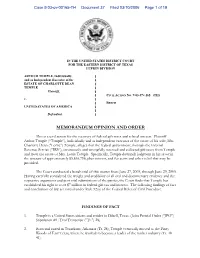 N:\Civil Docket\Open\MMG Temple V. USA\Findings and Conclusions FINAL with TABLE.Wpd