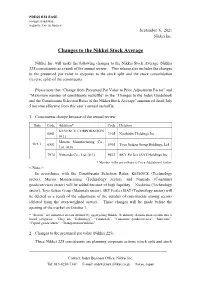 Changes to the Nikkei Stock Average