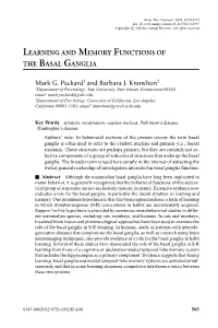 Learning and Memory Functions of the Basal Ganglia