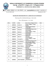 Ranklist for the Post of Assistant on Contract
