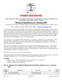 1 January 2005 (Including Routes with Numbers in the Sydney Region Route Number System in the Blue Mountains and Picton Areas)