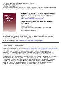 Cognitive Hypnotherapy for Anxiety Disorders William L