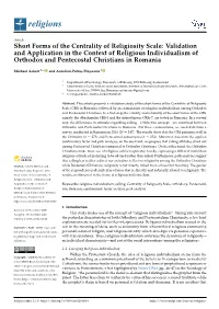 Short Forms of the Centrality of Religiosity Scale: Validation and Application in the Context of Religious Individualism of Orth