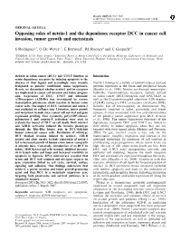 Opposing Roles of Netrin-1 and the Dependence Receptor DCC in Cancer Cell Invasion, Tumor Growth and Metastasis