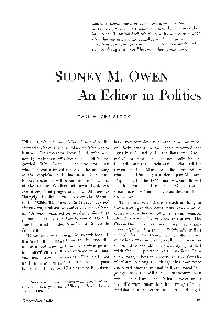 Sidney M. Owen, an Editor in Politics / Carl H. Chrislock