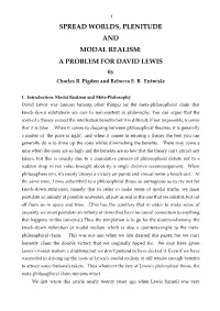 SPREAD WORLDS, PLENITUDE and MODAL REALISM: a PROBLEM for DAVID LEWIS by Charles R