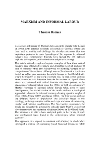 MARXISM and INFORMAL LABOUR Thomas Barnes