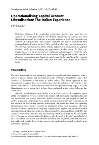 Operationalising Capital Account Liberalisation: the Indian Experience