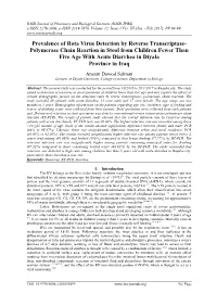 Prevalence of Rota Virus Detection by Reverse Transcriptase