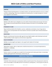 ABCA Code of Ethics and Best Practices