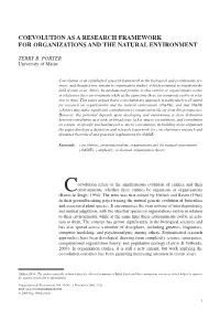 Coevolution As a Research Framework for Organizations and the Natural Environment