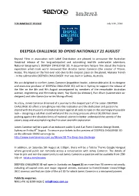 Deepsea Challenge 3D Opens Nationally 21 August