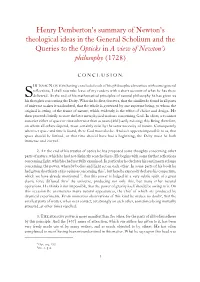 Henry Pemberton's Summary of Newton's Theological Ideas in The