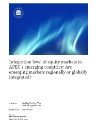 Integration Level of Equity Markets in APEC's Emerging