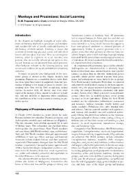Monkeys and Prosimians: Social Learning D