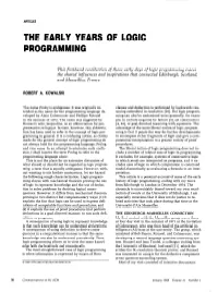 The Early Years of Logic Programming