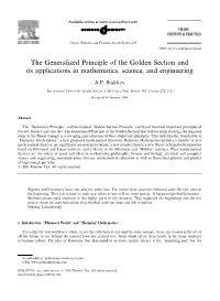 The Generalized Principle of the Golden Section and Its Applications in Mathematics, Science, and Engineering