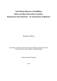 The Political Influence of the Military Before and After Democratic Transition: Experiences from Indonesia – an Assessment on Myanmar