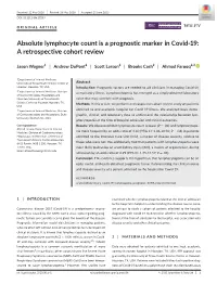 Absolute Lymphocyte Count Is a Prognostic Marker in Covid-19: a Retrospective Cohort Review