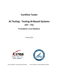 AI Testing - Testing AI-Based Systems (AIT – TAI)