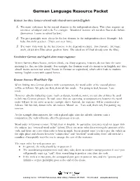 German Language Resource Packet