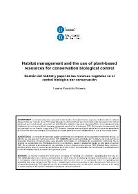 Habitat Management and the Use of Plant-Based Resources for Conservation Biological Control
