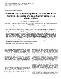 Influence of EDTA and Magnesium on DNA Extraction from Blood Samples and Specificity of Polymerase Chain Reaction