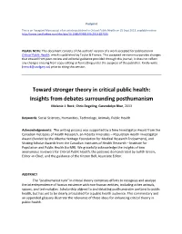 Posthumanism and Public Health: a Glossary