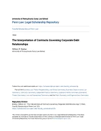 The Interpretation of Contracts Governing Corporate Debt Relationships