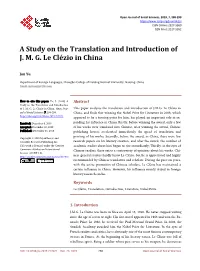 A Study on the Translation and Introduction of J. M. G. Le Clézio in China