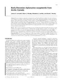 Early Devonian Stylonurine Eurypterids from Arctic Canada