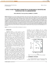Effect of Heat Treatment Parameters on the Mechanical Properties and Microstructure of Aluminium Bronze