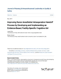 Improving Nurse Anesthetist Intraoperative Handoff Process by Developing and Implementing an Evidence-Based, Facility-Specific Cognitive Aid