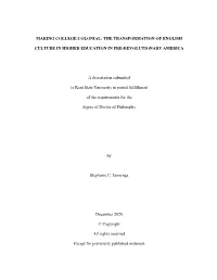 Making College Colonial: the Transformation of English