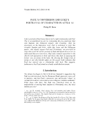 Paul's Conversion and Luke's Portrayal of Character In