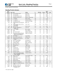 Quiz List—Reading Practice Page 1 Printed Wednesday, October 2, 2013 2:56:20 PM School: Hamilton Primary School