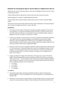 Rationale for Increasing the Age for Sale for Tobacco in England from 18 to 21