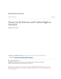 Tenancy by the Entireties and Creditors Rights in Maryland Bridgewater M