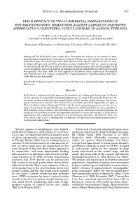Field Efficacy of Two Commercial Preparations of Entomopathogenic Nematodes Against Larvae of Diaprepes Abbreviatus (Coleoptera: Curculionidae) in Alfisol Type Soil
