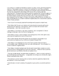 I Am Writing As a Resident of Oakville to Express My Deep Concern with the Proposal by Clublink
