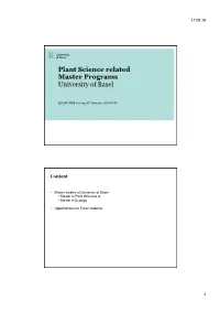Plant Science Related Master Programs University of Basel