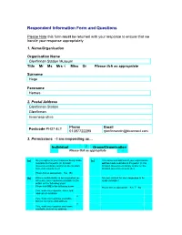 Respondent Information Form and Questions
