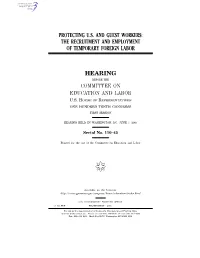 The Recruitment and Employment of Temporary Foreign Labor Hearing