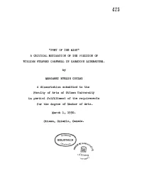 A Dissertation Submitted to the Faculty of Arts of Ottawa University in Partial Fulfillment of the Requirements for the Degree of Master of Arts