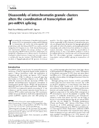 Disassembly of Interchromatin Granule Clusters Alters the Coordination of Transcription and Pre-Mrna Splicing